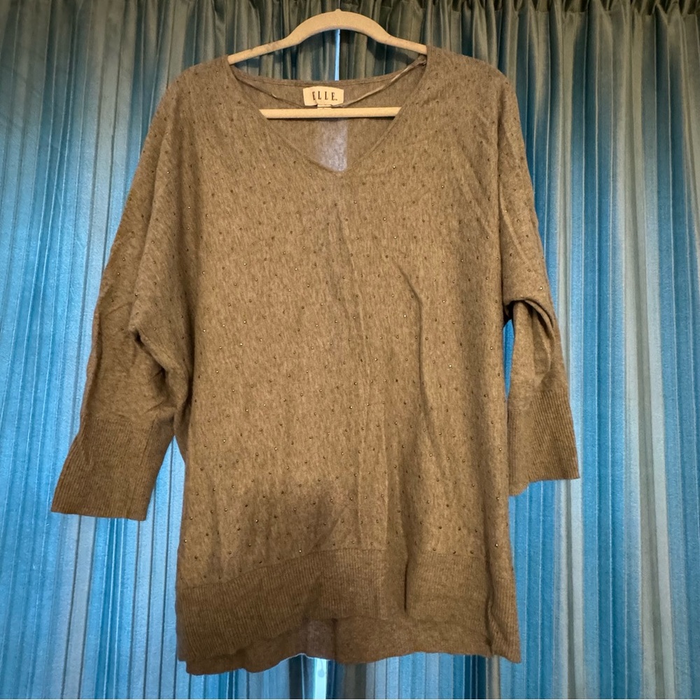 ELLE | Grey & glitter v-neck sweater | XL